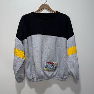 Stylish Crewneck Sweater with Black, Gray, and Yellow Accents